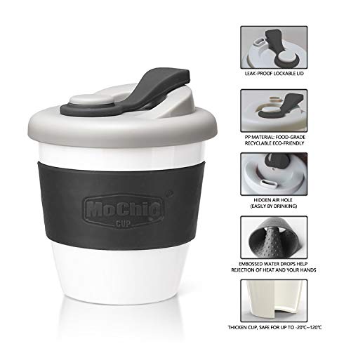 MOCHIC CUP Reusable Coffee Cup with Lid Portable Travel Mug with Non-Slip Sleeve BPA Free Dishwasher and Microwave Safe Friendly Coffee Mug (Charcoal Gray,8oz)