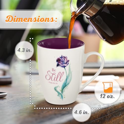 Christian Art Gifts Purple Tulip Ceramic Coffee Mug – 12 oz. Microwave & Dishwasher-safe Non-Toxic Inspirational Scripture Coffee and Tea Mug for Women with Bible Verse: Be Still and Know –Psalm 46:10