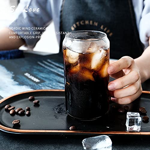 Haundry 10 pack Beer Glass Cups with Bamboo Lids and Straws, 16oz Can Glasses Drinking Glasses Set of 10, Glass Tumbler Cups for Iced Coffee, Beer, Soda, Tea, Smoothies