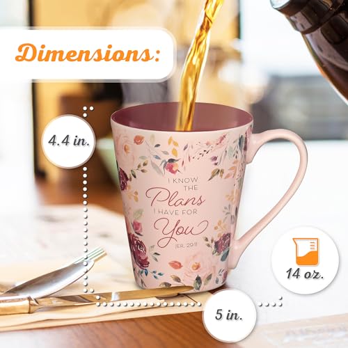 Christian Art Gifts Plum Floral Ceramic Coffee Mug – 14 oz. Lead and Cadmium-safe, Non-toxic Inspirational Scripture Coffee & Tea Mug for Men & Women with Bible Verse: I Know The Plans –Jeremiah 29:11