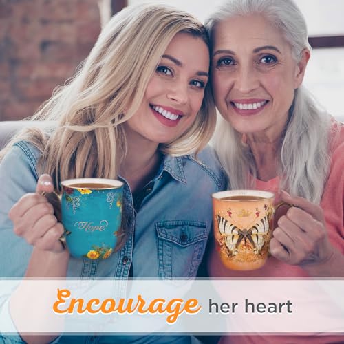 Christian Art Gifts Teal Butterfly Ceramic Coffee Mug with Gold Accents – 14 oz. Lead & Cadmium-free Inspirational Scripture Coffee and Tea Mug for Women & Men with Bible Verse: Hope – Isaiah 40:31