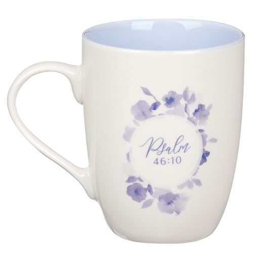Christian Art Gifts Inspirational Ceramic Coffee & Tea Scripture Mug for Women: Be Still & Know Encouraging Bible Verse Cup, Microwave & Dishwasher Safe, Non-toxic, White, Blue & Purple Floral, 12 oz.