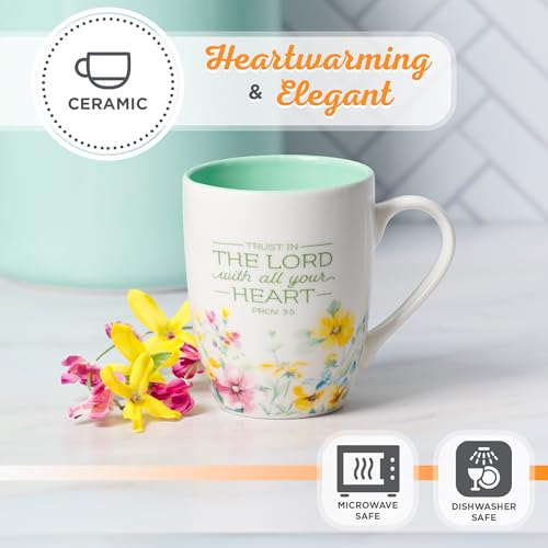 Christian Art Gifts Inspirational Ceramic Coffee & Tea Scripture Mug for Women: Trust in the Lord Encouraging Bible Verse, Microwave & Dishwasher Safe Lead-free, Multicolor Floral, Light Green, 12 oz.