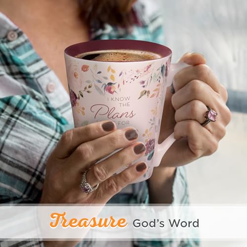 Christian Art Gifts Plum Floral Ceramic Coffee Mug – 14 oz. Lead and Cadmium-safe, Non-toxic Inspirational Scripture Coffee & Tea Mug for Men & Women with Bible Verse: I Know The Plans –Jeremiah 29:11