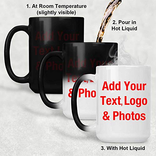 Personalized Color Changing Mug, Add Photo Text Logo Picture Image, 15oz Custom-ized Heat Sensitive Magic Tea-Cup, Gifts for Wife Husband Her Him Mom Birthday Wedding Anniversary Fathers Mothers Day