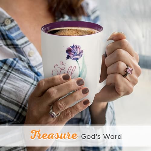 Christian Art Gifts Purple Tulip Ceramic Coffee Mug – 12 oz. Microwave & Dishwasher-safe Non-Toxic Inspirational Scripture Coffee and Tea Mug for Women with Bible Verse: Be Still and Know –Psalm 46:10