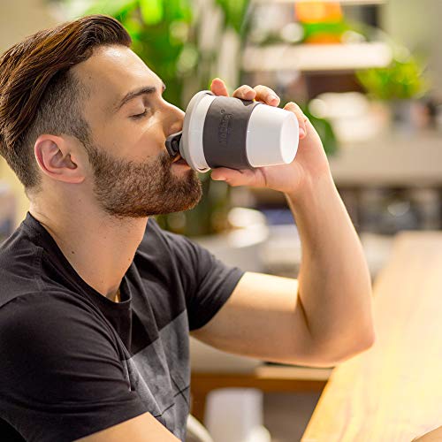MOCHIC CUP Reusable Coffee Cup with Lid Portable Travel Mug with Non-Slip Sleeve BPA Free Dishwasher and Microwave Safe Friendly Coffee Mug (Charcoal Gray,8oz)