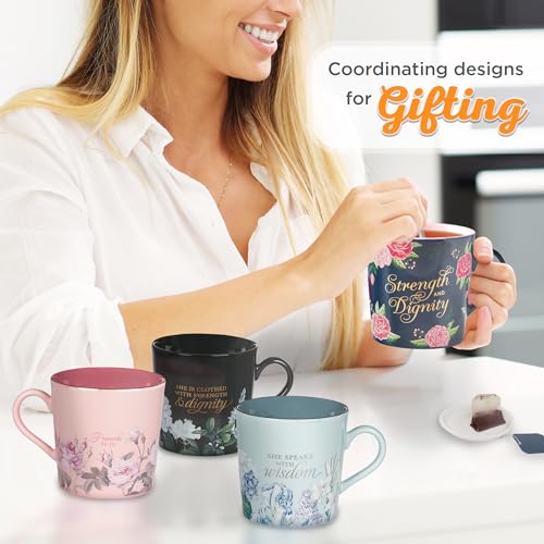 Christian Art Gifts Blue Floral Ceramic Coffee Mug – 14 oz. Lead & Cadmium-free, Non-toxic Inspirational Scripture Coffee and Tea Mug for Women with Bible Verse: She Speaks with Wisdom –Proverbs 31:26