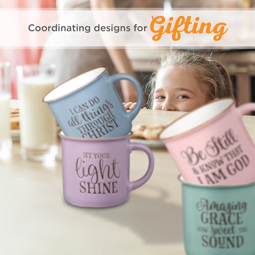 Christian Art Gifts Blue Camp Style Ceramic Coffee Mug – 13 oz. Microwave and Dishwasher Safe Inspirational Scripture Coffee & Tea Mug with Bible Verse: I Can Do All Things Through Christ – Phil. 4:13