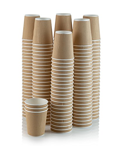 NYHI Set of 150 Ripple Insulated Kraft 12-oz Paper Cups – Coffee/Tea Hot Cups | Recyclable |3-Layer Rippled Wall For Better Insulation | Perfect for Cappuccino, Hot Cocoa, or Iced Drinks