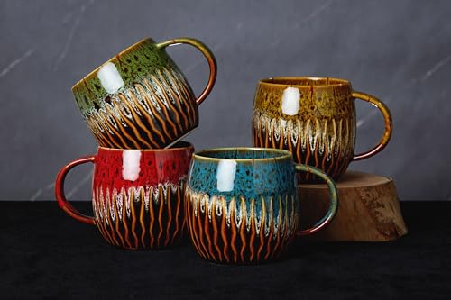 Homesthetix 20 oz Big Coffee Mugs, Handmade Pottery Coffee Mug with Unique and Artistic Design, Extra Large Ceramic Tea Cup with Wide Handle, Pretty Color Patterns and Microwave Dishwasher Safe (Blue)