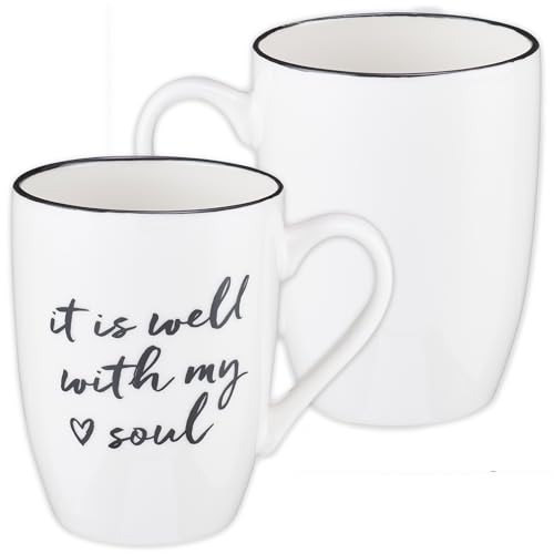 Christian Art Gifts White Ceramic Coffee Mug – 12 oz. Microwave and Dishwasher-safe Lead and Cadmium-free Inspirational Scripture Coffee and Tea Mug for Men & Women with Bible Verse:Well With My Soul