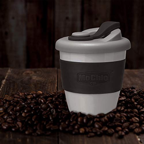 MOCHIC CUP Reusable Coffee Cup with Lid Portable Travel Mug with Non-Slip Sleeve BPA Free Dishwasher and Microwave Safe Friendly Coffee Mug (Charcoal Gray,8oz)