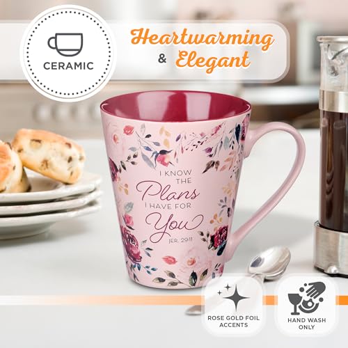 Christian Art Gifts Plum Floral Ceramic Coffee Mug – 14 oz. Lead and Cadmium-safe, Non-toxic Inspirational Scripture Coffee & Tea Mug for Men & Women with Bible Verse: I Know The Plans –Jeremiah 29:11