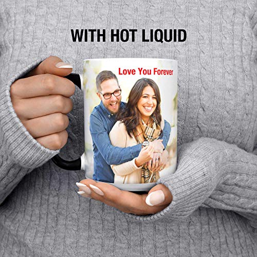 Personalized Color Changing Mug, Add Photo Text Logo Picture Image, 15oz Custom-ized Heat Sensitive Magic Tea-Cup, Gifts for Wife Husband Her Him Mom Birthday Wedding Anniversary Fathers Mothers Day