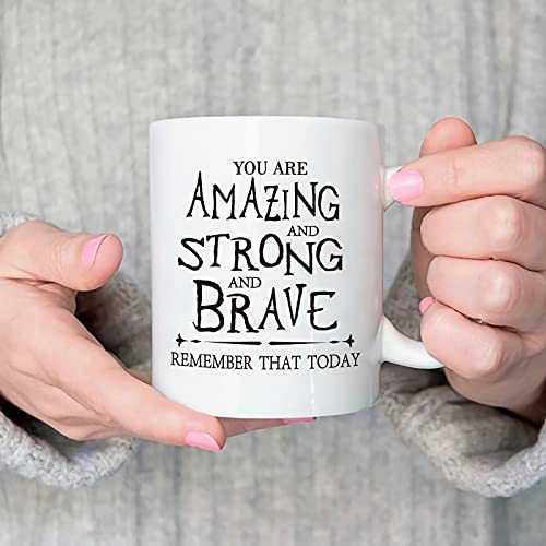 Cabtnca Thank You Gifts, Inspirational Gifts for Women, Men, Coworker, Nurse, Teacher, Best Friends, Encouragement Birthday Gifts for Women, You Are Amazing And Strong And Brave Mug 11Oz