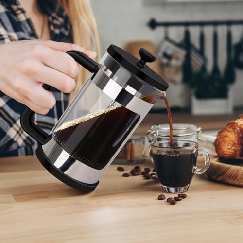 RAINBEAN 21 Oz Small French Press Coffee Maker 2 Cups, Coffee Press With 3 Filterations, Heat Resistant Thickness Borosilicate Glass, Coffee Brewer Tea Press, Perfect for Tea, Coffee Lovers
