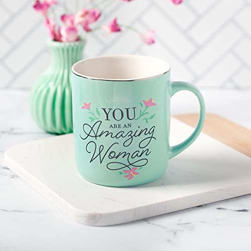 With Love Inspirational Coffee Mug for Women, You Are an Amazing Woman Teal/White Ceramic, 14oz
