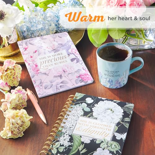 Christian Art Gifts Blue Floral Ceramic Coffee Mug – 14 oz. Lead & Cadmium-free, Non-toxic Inspirational Scripture Coffee and Tea Mug for Women with Bible Verse: She Speaks with Wisdom –Proverbs 31:26