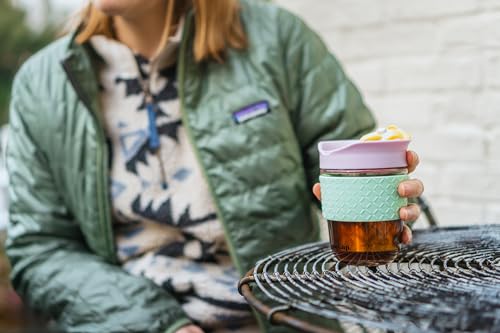 SoleCup. Travel Mug Loose Tea Infuser - Detachable Tea Strainer with Spillproof Lid - BPA-Free Reusable Glass Travel Coffee Cup with Silicone Band (Ice-Cream)