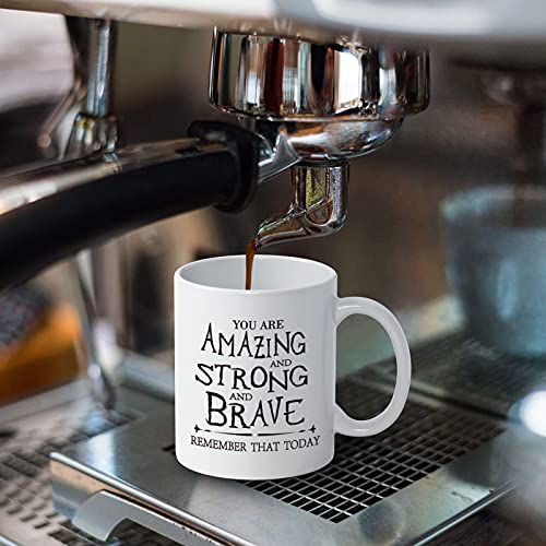 Cabtnca Thank You Gifts, Inspirational Gifts for Women, Men, Coworker, Nurse, Teacher, Best Friends, Encouragement Birthday Gifts for Women, You Are Amazing And Strong And Brave Mug 11Oz
