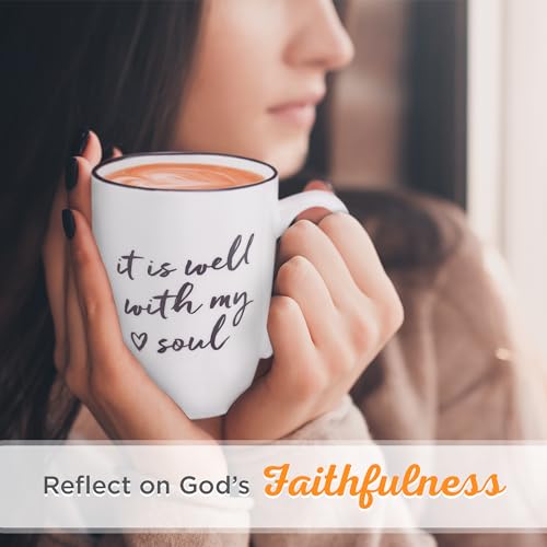 Christian Art Gifts White Ceramic Coffee Mug – 12 oz. Microwave and Dishwasher-safe Lead and Cadmium-free Inspirational Scripture Coffee and Tea Mug for Men & Women with Bible Verse:Well With My Soul