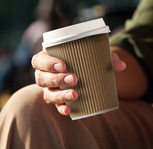 NYHI Set of 150 Ripple Insulated Kraft 12-oz Paper Cups – Coffee/Tea Hot Cups | Recyclable |3-Layer Rippled Wall For Better Insulation | Perfect for Cappuccino, Hot Cocoa, or Iced Drinks