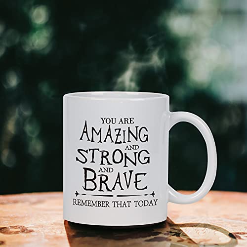 Cabtnca Thank You Gifts, Inspirational Gifts for Women, Men, Coworker, Nurse, Teacher, Best Friends, Encouragement Birthday Gifts for Women, You Are Amazing And Strong And Brave Mug 11Oz