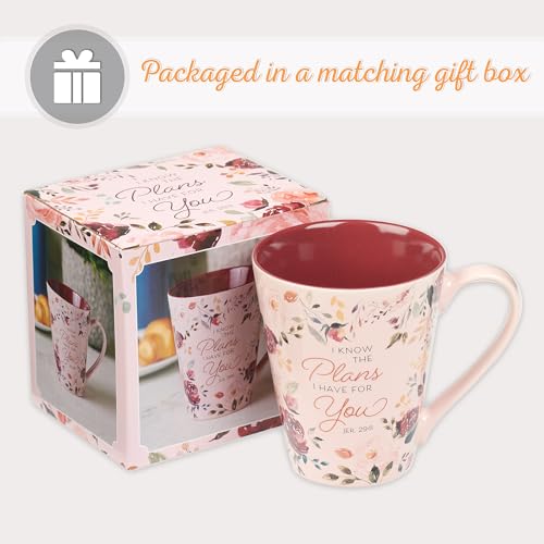 Christian Art Gifts Plum Floral Ceramic Coffee Mug – 14 oz. Lead and Cadmium-safe, Non-toxic Inspirational Scripture Coffee & Tea Mug for Men & Women with Bible Verse: I Know The Plans –Jeremiah 29:11