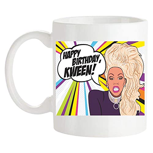 Fonhark - RuPaul's Drag Race, Happy Birthday Kween! Inspired Coffee Mug, Reality TV Pop Culture, 11 Oz Novelty Coffee Mug/Cup, White
