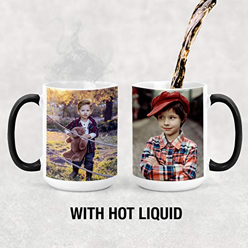 Personalized Color Changing Mug, Add Photo Text Logo Picture Image, 15oz Custom-ized Heat Sensitive Magic Tea-Cup, Gifts for Wife Husband Her Him Mom Birthday Wedding Anniversary Fathers Mothers Day