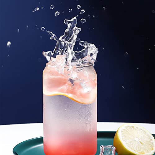 Haundry 10 pack Beer Glass Cups with Bamboo Lids and Straws, 16oz Can Glasses Drinking Glasses Set of 10, Glass Tumbler Cups for Iced Coffee, Beer, Soda, Tea, Smoothies