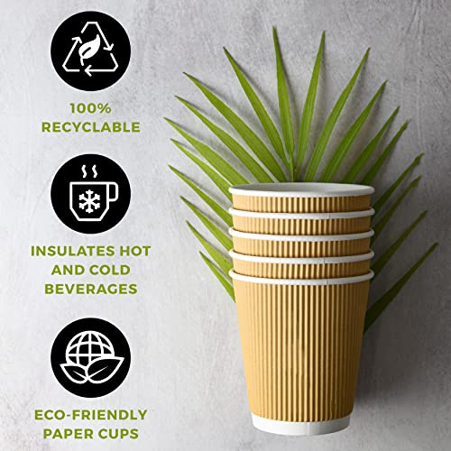 NYHI Set of 150 Ripple Insulated Kraft 12-oz Paper Cups – Coffee/Tea Hot Cups | Recyclable |3-Layer Rippled Wall For Better Insulation | Perfect for Cappuccino, Hot Cocoa, or Iced Drinks