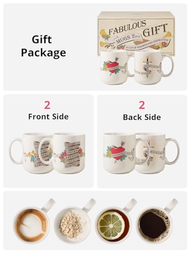 LIFVER 20 Ounces Coffee Mugs Set of 2, Large Ceramic Coffee Mugs with Handles for Coffee Tea Hot Cocoa, Valentines Day Gifts for him her, Inspirational Gifts for him her