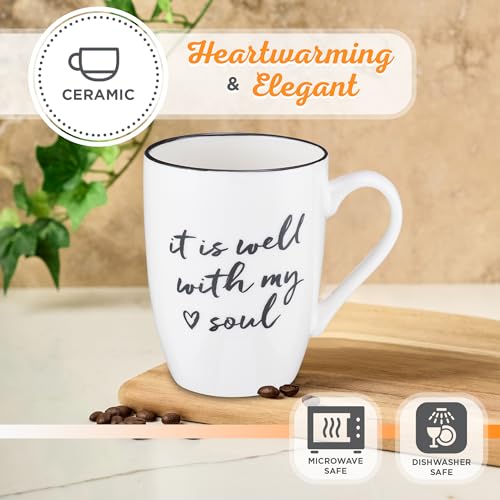 Christian Art Gifts White Ceramic Coffee Mug – 12 oz. Microwave and Dishwasher-safe Lead and Cadmium-free Inspirational Scripture Coffee and Tea Mug for Men & Women with Bible Verse:Well With My Soul