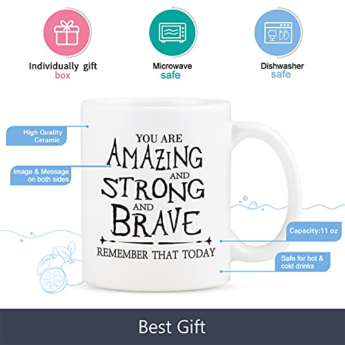 Cabtnca Thank You Gifts, Inspirational Gifts for Women, Men, Coworker, Nurse, Teacher, Best Friends, Encouragement Birthday Gifts for Women, You Are Amazing And Strong And Brave Mug 11Oz