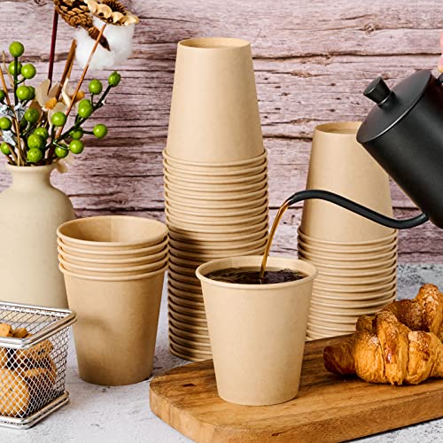 LITOPAK 100 Pack 10oz Kraft Paper Cups, Disposable Coffee Cups, Disposable Drinking Cups, Hot Coffee Cups, Paper Coffee Cups for Water, Coffee, Juice, and Tea.