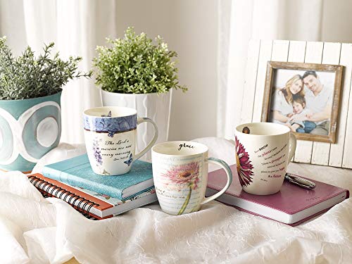 Christian Art Gifts Blue Butterfly Ceramic Coffee Mug – 12 oz. Microwave & Dishwasher-safe Inspirational Scripture Coffee & Tea Mug for Women with Bible Verse: The Lord's Mercies –Lamentations 3:22-23