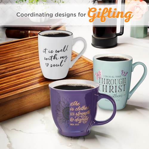 Christian Art Gifts White Ceramic Coffee Mug – 12 oz. Microwave and Dishwasher-safe Lead and Cadmium-free Inspirational Scripture Coffee and Tea Mug for Men & Women with Bible Verse:Well With My Soul