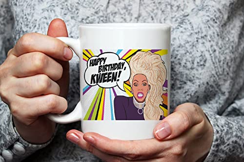 Fonhark - RuPaul's Drag Race, Happy Birthday Kween! Inspired Coffee Mug, Reality TV Pop Culture, 11 Oz Novelty Coffee Mug/Cup, White