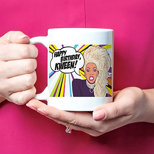Fonhark - RuPaul's Drag Race, Happy Birthday Kween! Inspired Coffee Mug, Reality TV Pop Culture, 11 Oz Novelty Coffee Mug/Cup, White