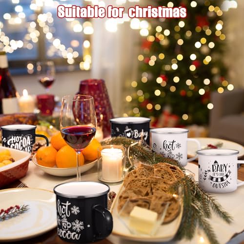 Yaomiao 9 Pcs Hot Cocoa Bar Enamel Mugs with Handles Christmas Coffee Mugs 12 oz Seasonal Enamel Cup Funny Novelty White and Red Tea Cups for Christmas (Mixed Style)