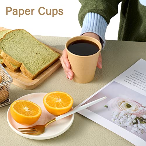 LITOPAK 100 Pack 10oz Kraft Paper Cups, Disposable Coffee Cups, Disposable Drinking Cups, Hot Coffee Cups, Paper Coffee Cups for Water, Coffee, Juice, and Tea.
