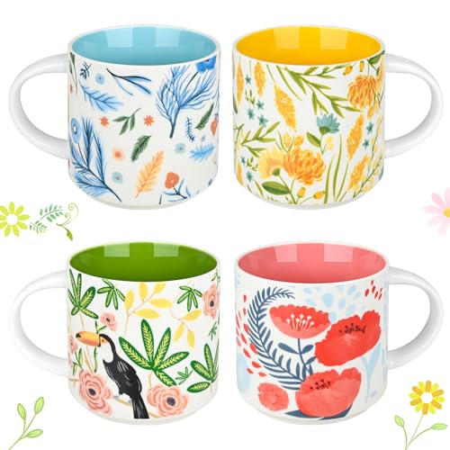 Floral Ceramic Coffee Mugs Set of 4