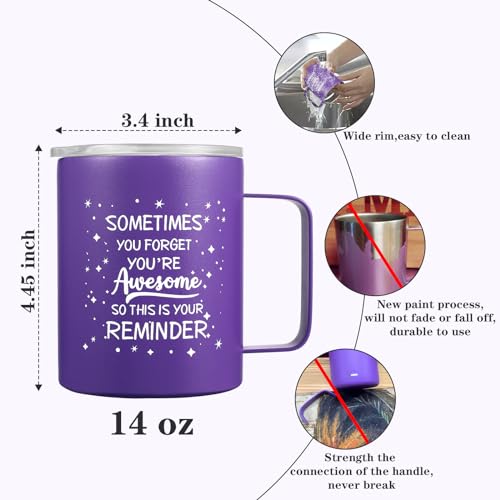 Inspirational Gifts for Women, Sometimes You Forget You're Awesome Coffee Mug, Thank You Gifts Mothers Day Gifts, Birthday, Teacher Appreciation Gifts,14 Oz Insulated Coffee Cup with Lid - Purple
