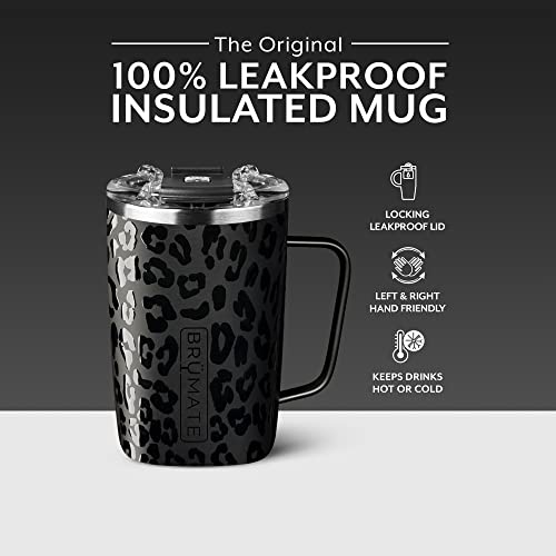 BrüMate Toddy - 16oz 100% Leak Proof Insulated Coffee Mug with Handle & Lid - Stainless Steel Coffee Travel Mug - Double Walled Coffee Cup (Onyx Leopard)