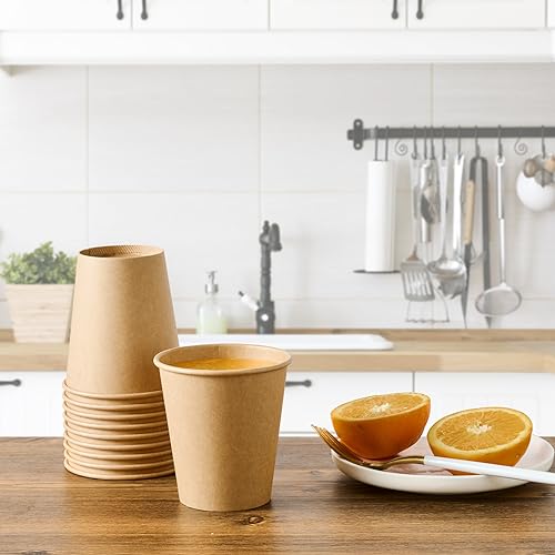 LITOPAK 100 Pack 10oz Kraft Paper Cups, Disposable Coffee Cups, Disposable Drinking Cups, Hot Coffee Cups, Paper Coffee Cups for Water, Coffee, Juice, and Tea.