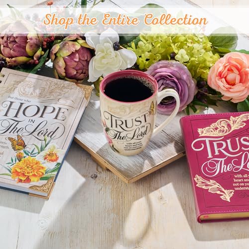 Christian Art Gifts Pink Rose Floral & Yellow Butterfly Ceramic Coffee Mug – 12 oz. Lead-free Inspirational Scripture Coffee and Tea Mug for Women with Bible Verse: Trust in the Lord - Proverbs 3:5