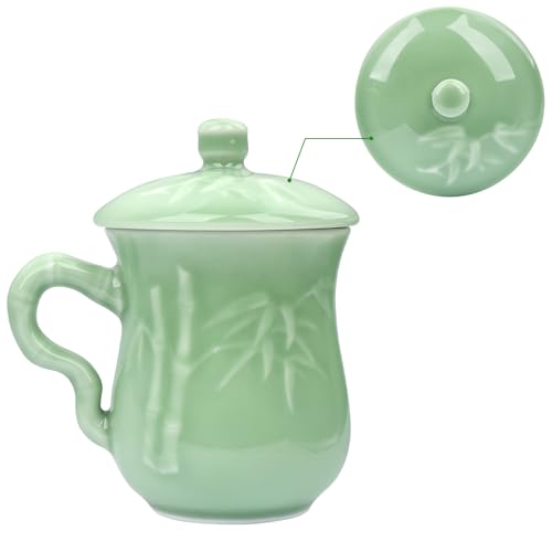 Celadon Bamboo Ceramic Tea Cup with Lid