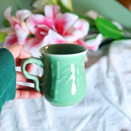 Celadon Bamboo Ceramic Tea Cup with Lid